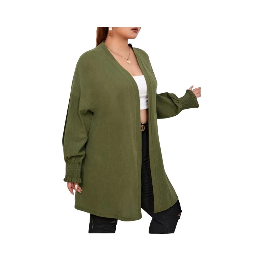 Plus Shirt Cuff Drop Shoulder Open Front Coat